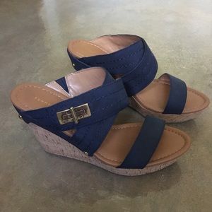 EUC Tommy Hilfiger Navy wedge sandals